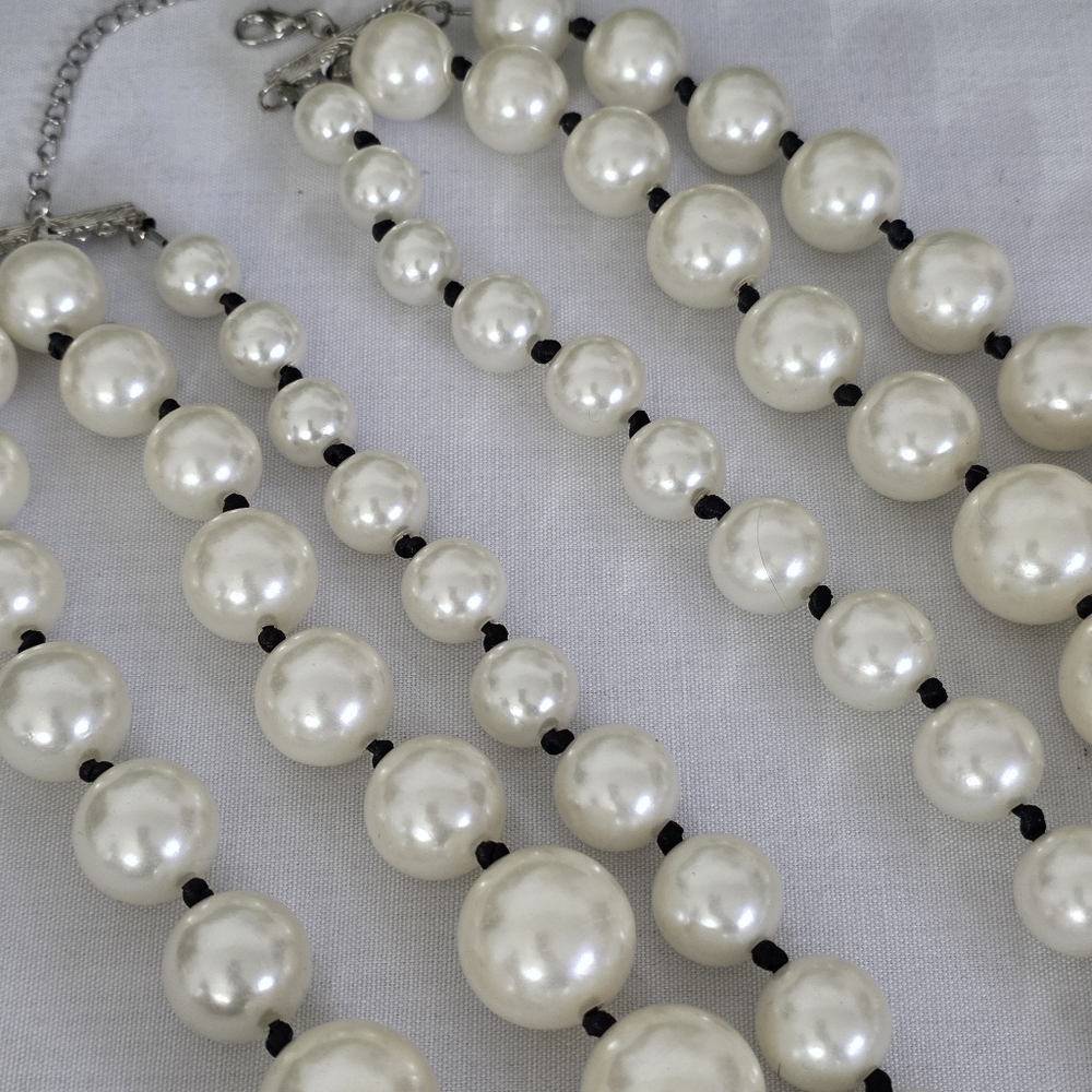 Large Statement Multi Strand Chunky Pearl Necklace and Earrings Set - Picture 5 of 15
